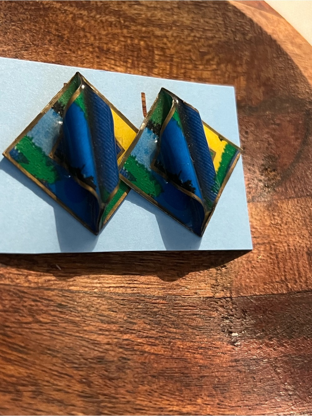 Blue & Green Abstract Folded Enamel Stud Earrings